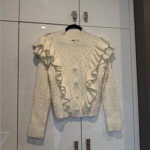 SHEIN Cream Ruffled Cable Knit Sweater